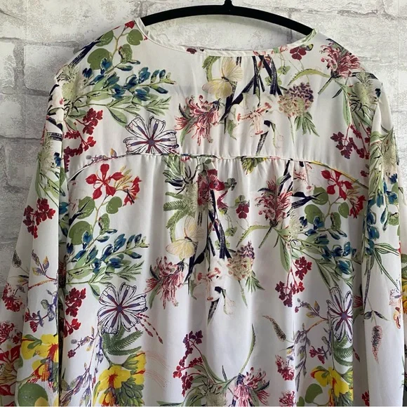 Spense Woman V Neck 3/4 Sleeve Floral Cream red yellow Top Plus Size 2X - Picture 2 of 7